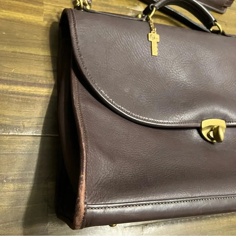 Jack Georges Brown Leather Turn Lock Briefcase Shoulder Bag Messenger